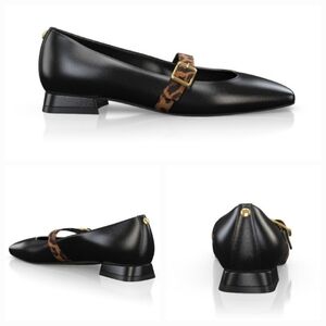 Girotti Milano Leather Mary Jane Flats Square Toe Ballet Leopard Strap Sz.36